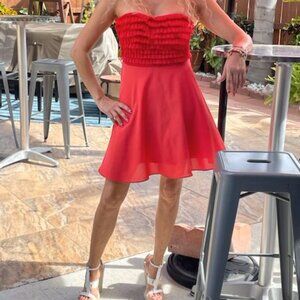 Strapless Sexy Red Ruffled Mini Dress!!